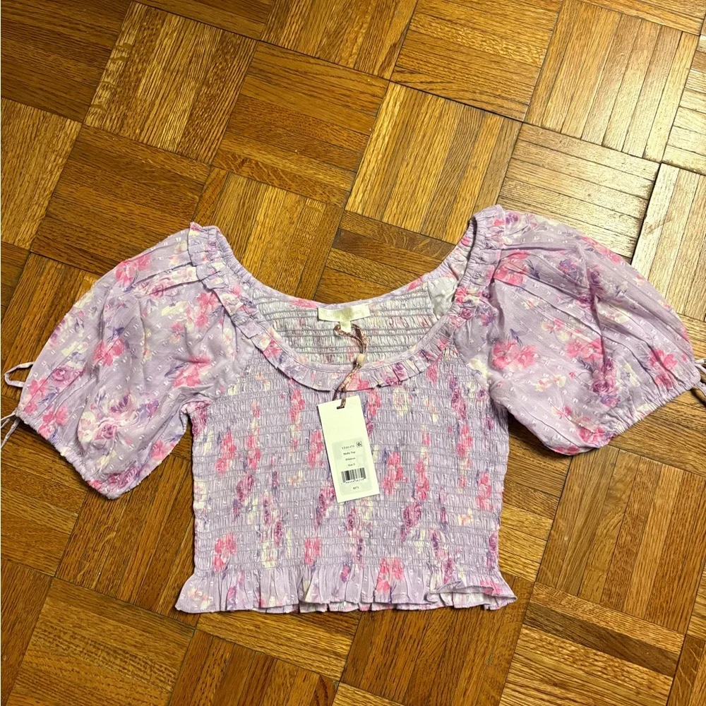 LOVESHACKFANCY Molly Heirloom Print Top size small in hibiscus